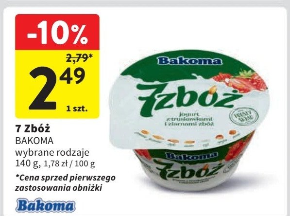 Jogurt z truskawkami i ziarnami zbóż Bakoma promocja