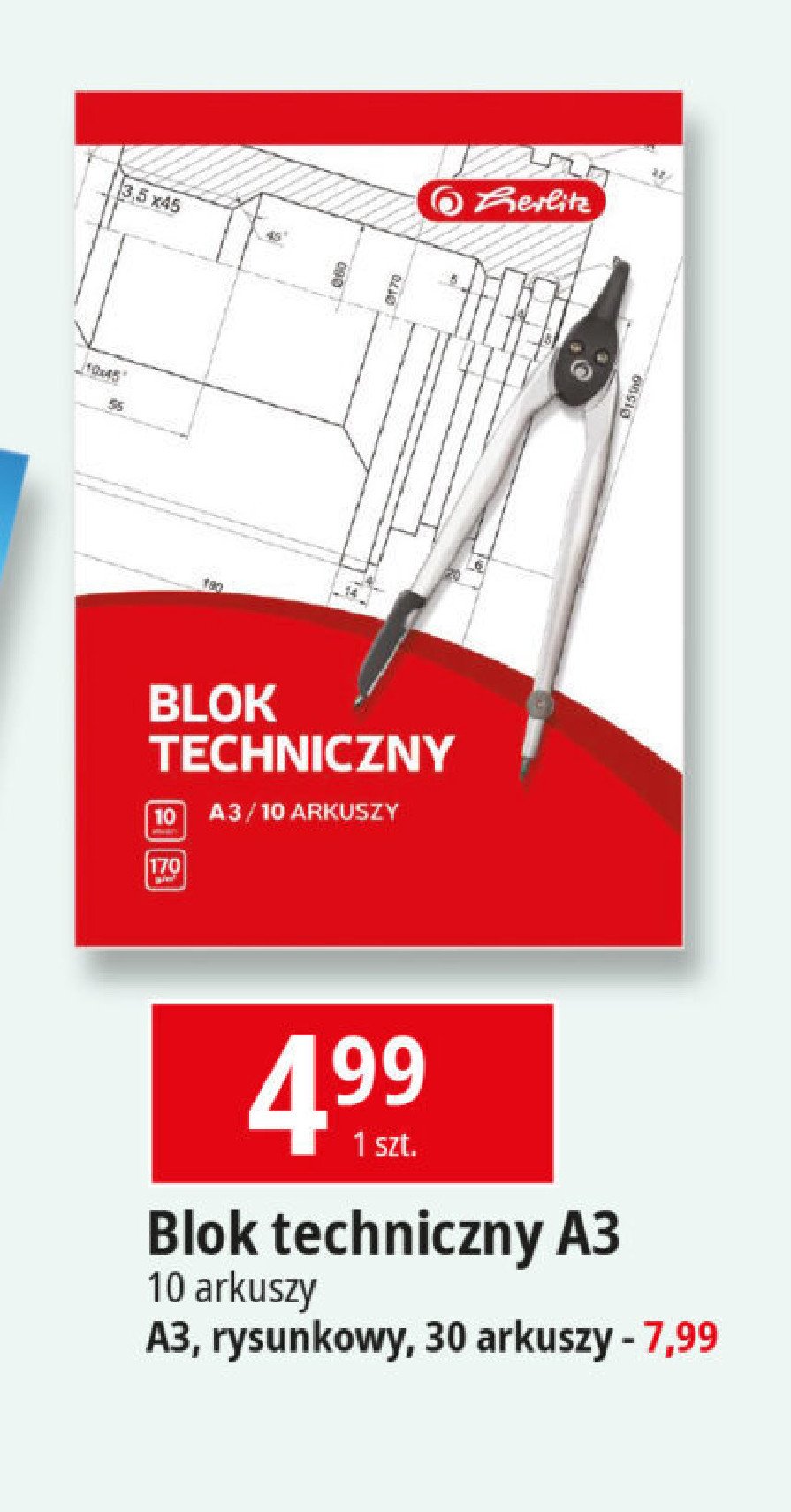 Blok techniczny a3 10 k biały Herlitz promocja