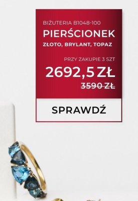 Pierścionek złoto, brylant, topaz B1048-100 promocja w Briju