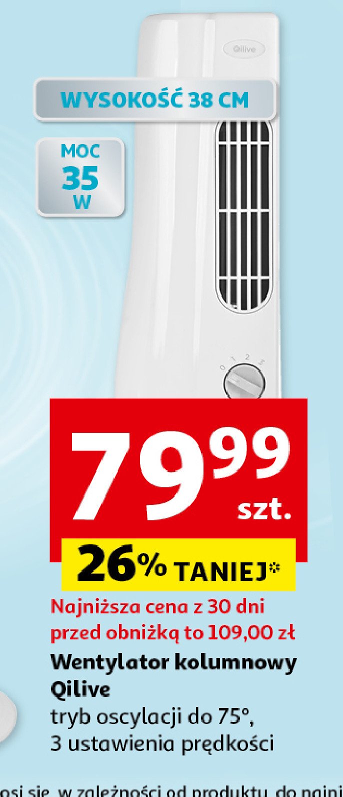 Wentylator kolumnowy 35w wys. 38 cm Qilive promocja