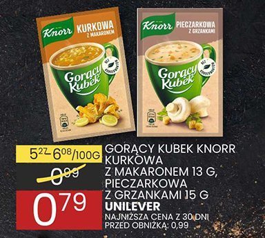 Gorący kubek knorr z makaronem 13 g pietruszka, grzybowa 15 g promocja w Wafelek