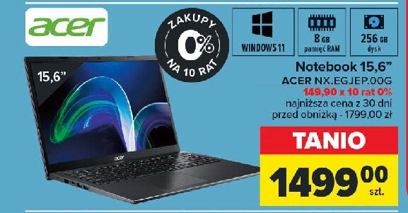 Notebook 15.6" nx.egjep.00g Acer promocja w Carrefour