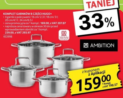 Garnki AMBITION KOMPLET GARNKÓW 8 CZEŚCI HUGO promocja w Selgros