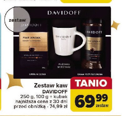 Kawa mielona 250 g + kawa rozpuszczalna 100 g + kubek Davidoff cafe fine aroma promocja w Carrefour