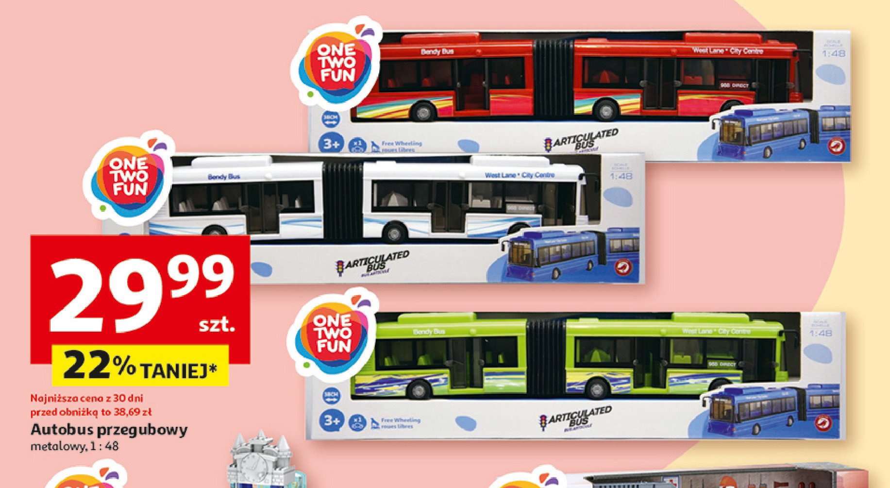 Autobus przegubowy 1:48 One two fun promocja w Auchan