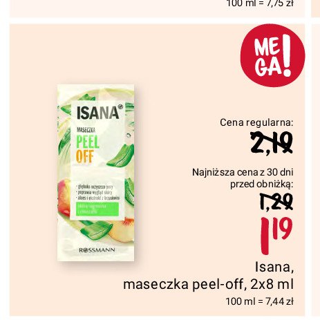 Maseczka peel-off aloes i ekstrakt z brzoskwini Isana promocja