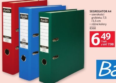 Segregator Bantex A4 szerokości grzbietu 7.5 cm różne kolory promocja w Selgros