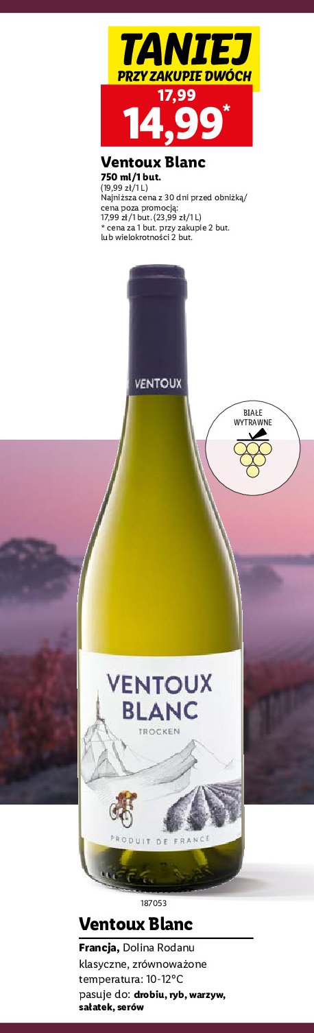 Wino Ventoux blanc promocja w Lidl