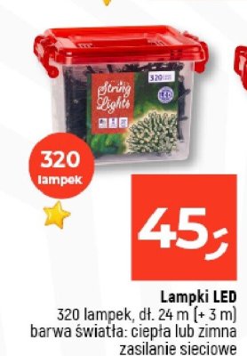 Lampki LED 320 lampek, dł. 24 m (+ 3 m), barwa światła: ciepła lub zimna, zasilanie sieciowe promocja w Dealz