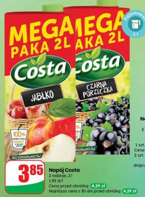 Napój Costa Jabłko / Czarna Porzeczka promocja w Dino