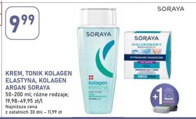 Krem, tonik kolagen elastyna, kolagen argan Soraya promocja w Stokrotka