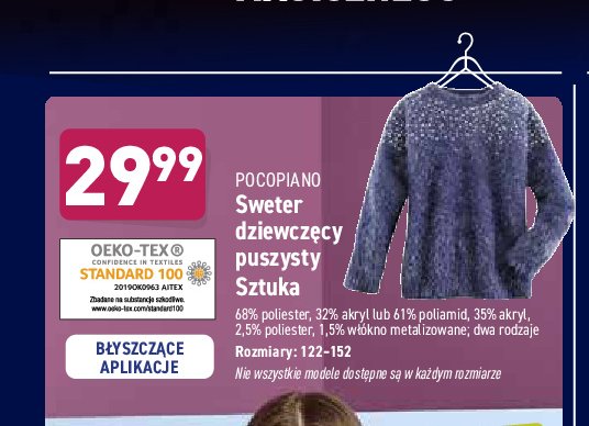 Sweter dziewczęcy puszysty Pocopiano promocja