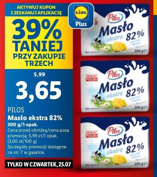 Masło ekstra bez laktozy 82% Pilos promocja