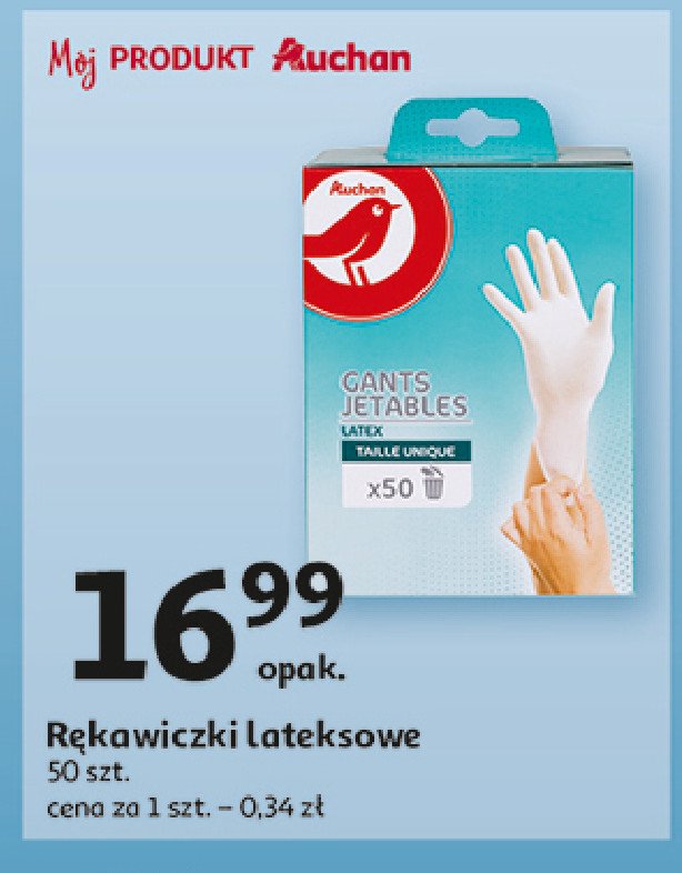 Rękawiczki lateksowe Auchan różnorodne (logo czerwone) promocja w Auchan