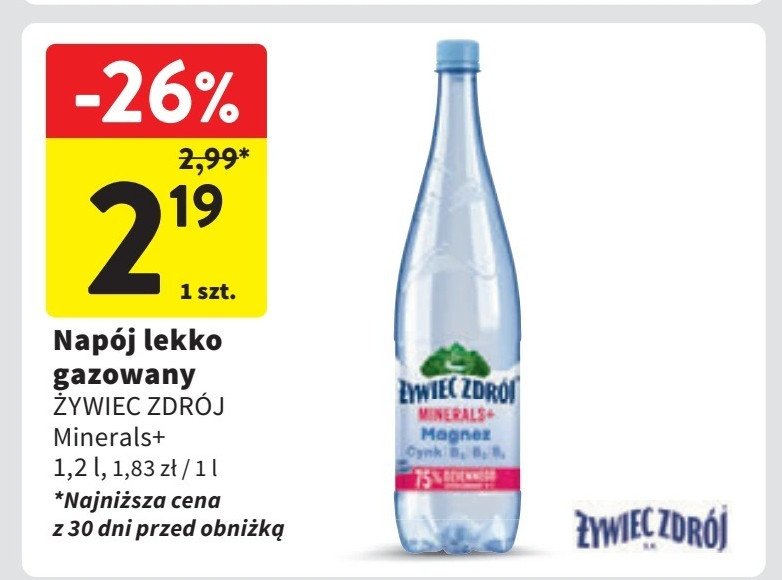 Woda lekko gazowana Żywiec zdrój minerals+ promocja w Intermarche