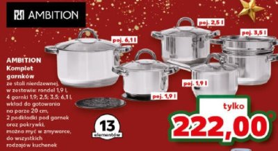 Komplet garnków AMBITION ze stali nierdzewnej promocja w Kaufland