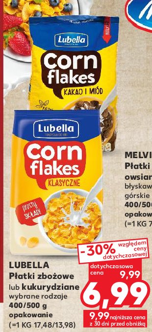 Płatki kukurydziane kakao i miód Lubella corn flakes promocja