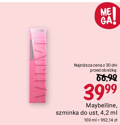 Szminka do ust 155 upbeat Maybelline superstay vinyl ink promocja