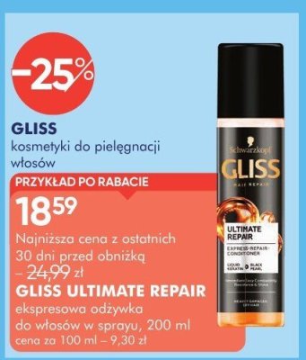 Odżywka do włosów GLISS ULTIMATE REPAIR ekspresowa odżywka do włosów w spreyu promocja w Super-Pharm