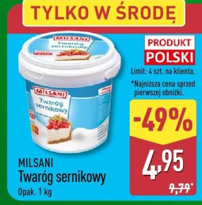 Twaróg sernikowy MILSANI promocja w Aldi