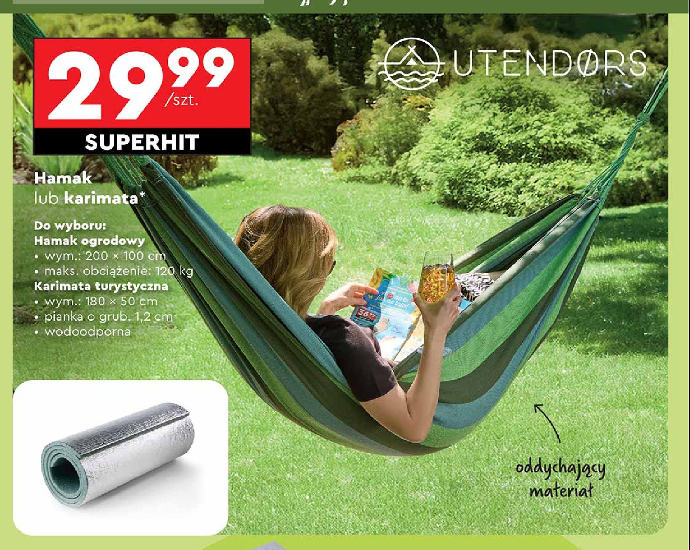 Karmiata turystyczna 180 x 50 cm Utendors promocja w Biedronka