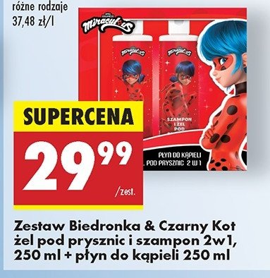 Zestaw w pudełku biedronka i czarny kot czerwony: żel pod prysznic i szampon 250 ml + płyn do kąpieli 250 ml promocja