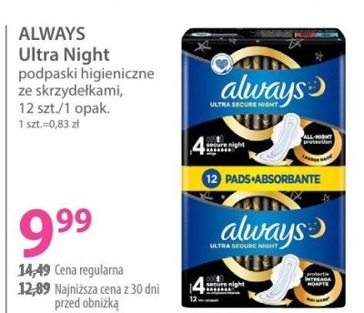 Podpaski ALWAYS Ultra Night promocja w Hebe