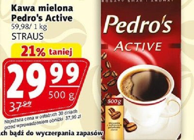 Kawa mielona Pedro's Active STRAUS promocja w Prim Market