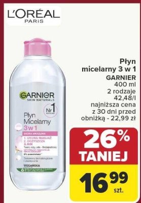Płyn micelarny 3 w 1 GARNIER 400 ml promocja w Carrefour