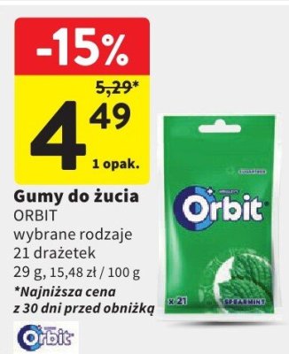 Gumy do żucia Gumy do żucia ORBIT wybrane rodzaje promocja w Intermarche
