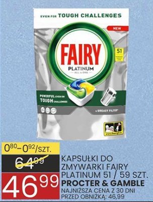 Kapsułki do zmywarki Fairy Platinum 51 / 53 szt. promocja w Wafelek