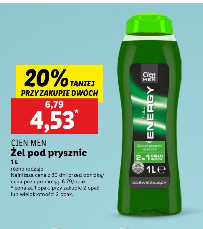 Żel pod prysznic i szampon energy Cien men promocja