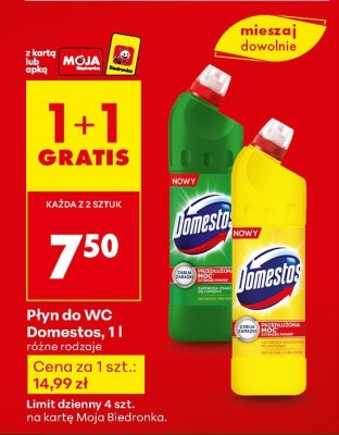 Płyn do WC Domestos różne rodzaje 1 l 1+1 gratis promocja w Biedronka
