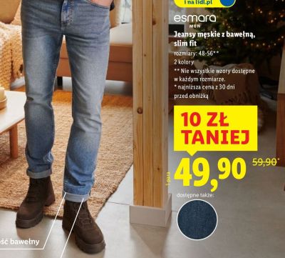 Jeansy męskie z bawełną, slim fit  promocja w Lidl