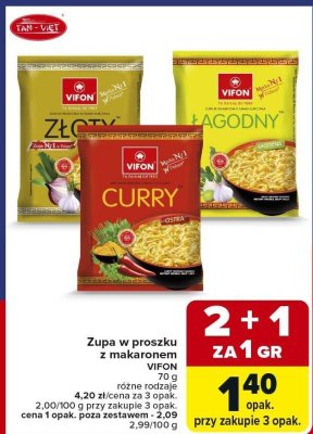 Zupa w proszku z makaronem VIFON Złoty Kurczak, Curry, Łagodny 70g promocja w Carrefour