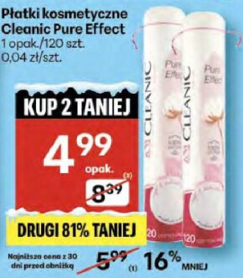 Płatki kosmetyczne Cleanic Pure Effect wybrane rodzaje promocja w Delikatesy Centrum