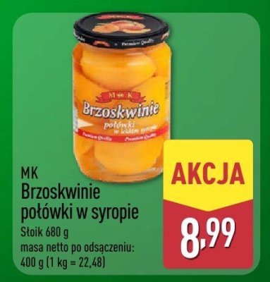 Brzoskwinie w syropie MK promocja w Aldi