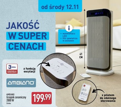 Grzejnik ceramiczny AMBIANO 2000 W promocja w Aldi
