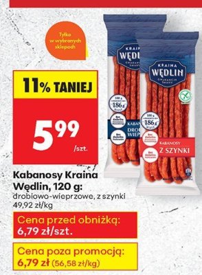 Kabanosy Kraina Wedlin drobowe-wieprzowe, z szynki promocja w Biedronka