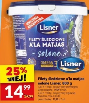 Filety śledziowe a'la matjas solone Lisner, 800 g promocja w Twój Market