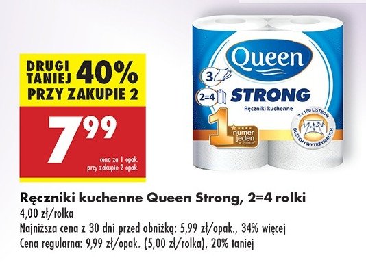 Papierowy Ręcznik kuchenny strong 102 listki Queen (Biedronka) promocja w Biedronka