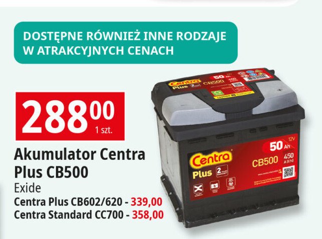 Akumulator cb500 50ah/450a p+ Centra promocja