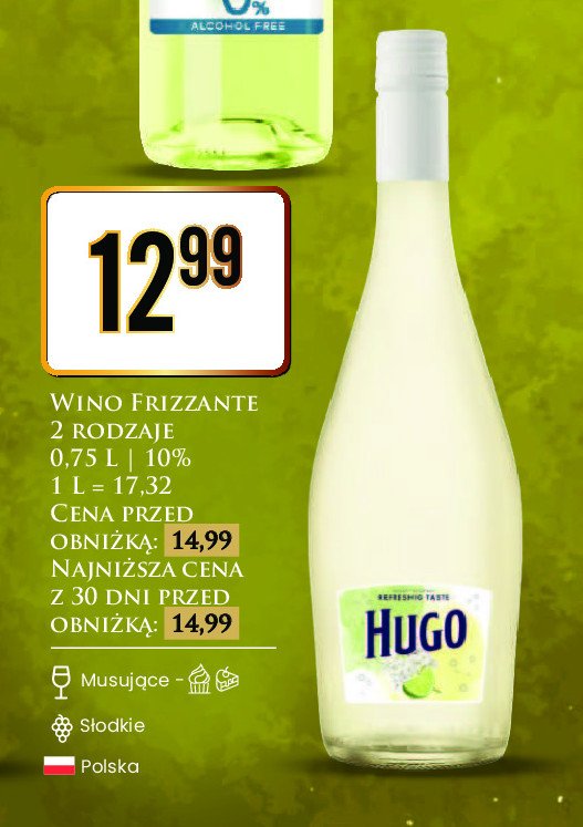 Wino bez i mięta Hugo frizzante promocja w Dino