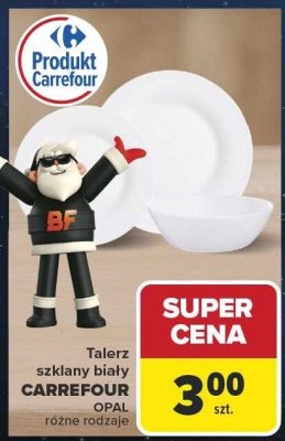 Talerz szklany biały CARREFOUR OPAL różne rodzaje promocja w Carrefour