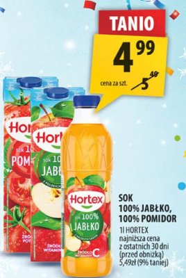 Sok 100% Jabłko, 100% Pomidor Hortex promocja w Arhelan