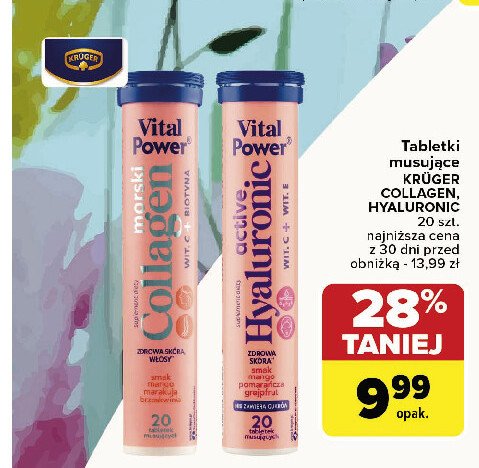 Tabletki collagen morski wit. c + biotyna Kruger vital power promocja w Carrefour