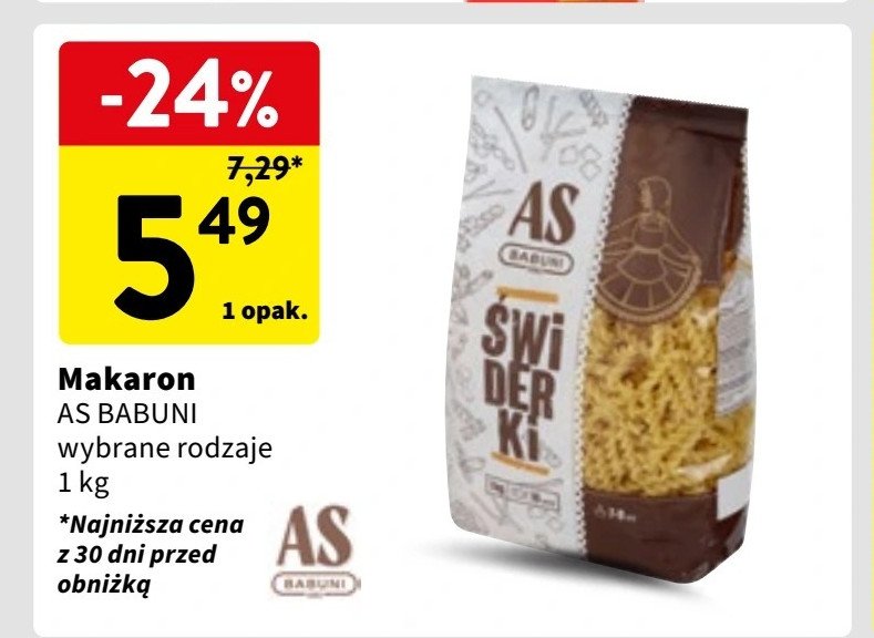 Makaron świderki As-babuni promocja w Intermarche