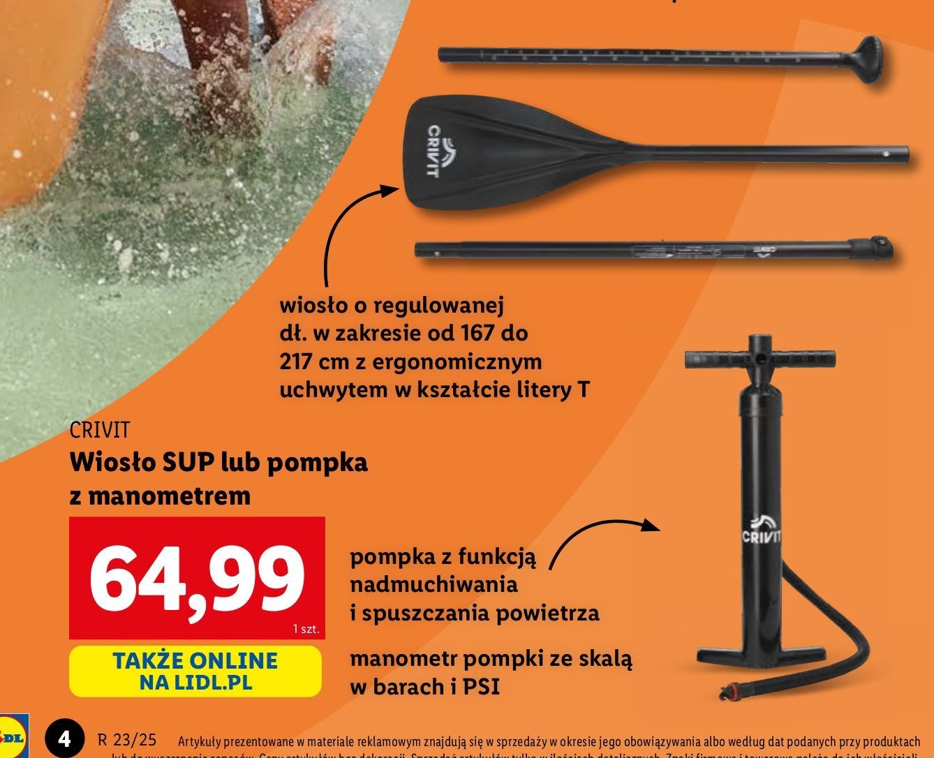 Pompka z manometrem do deski sup Crivit promocja w Lidl
