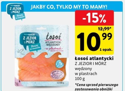 Łosoś atlantycki Z JEZIOR I MÓRZ wędzony w plastrach promocja w Intermarche