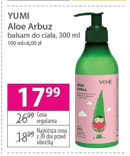 Balsam do ciała intensywne nawilżenie + odświeżenie aloe arbuz Yumi cosmetics promocja